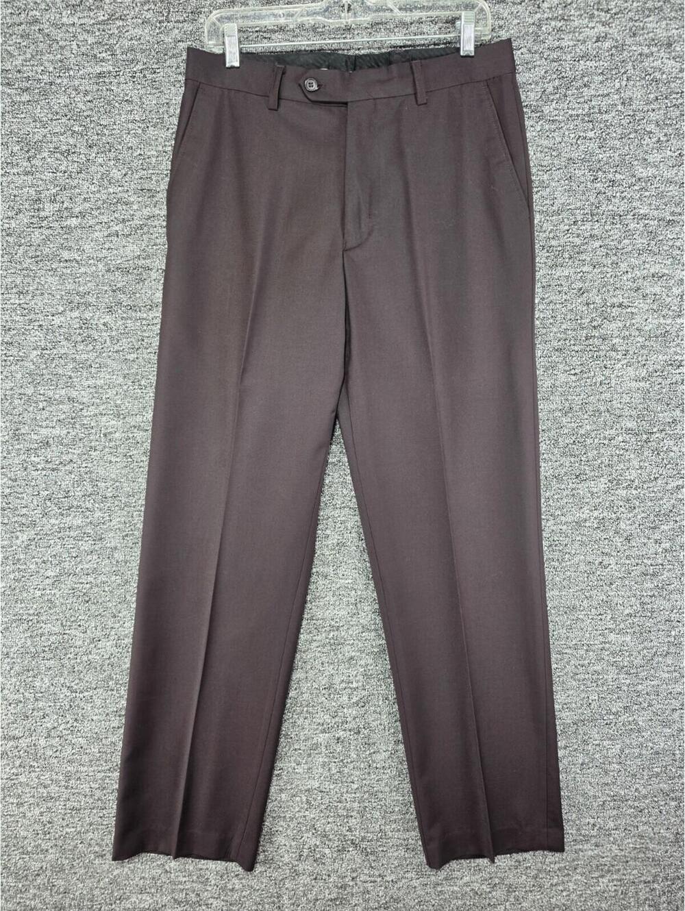 Napoleon Men's Flat Front Straight Leg Brown Twill Dress Pants Regular Fit 32W